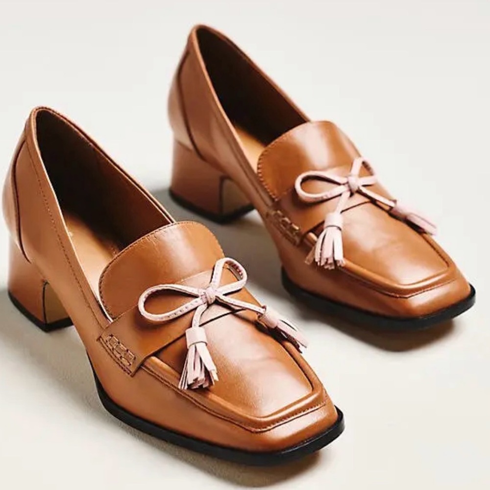 Maeve Bow Detail Loafer Heels - Tan / Pink size 41